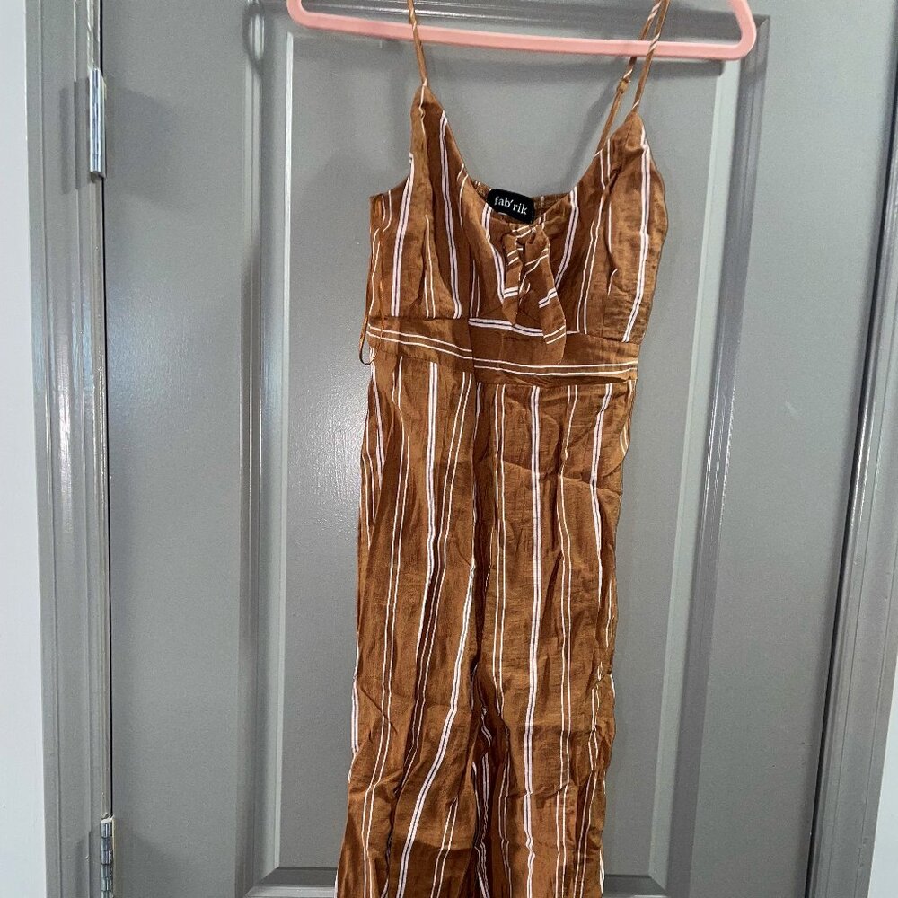ASTR The Label Dylan Gold Yellow Striped Sleeveless Wide Leg Jumpsuit medium